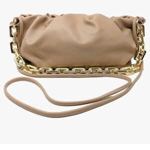 Tan Clutch Purse with Chain Shoulder Bag Dumpling Clutch Purse Mini Purse Gold